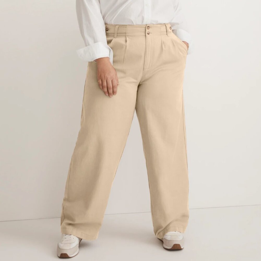 Madewell Women Plus Leg Harlow Wide Leg Pant Drapey Twill Linen Sz 18W Beige NWT - Picture 1 of 14